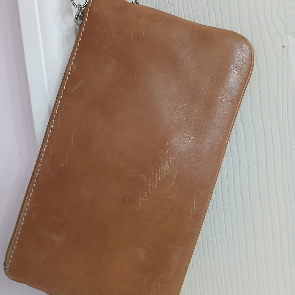VTG COACH Soho British Tan Leather Wristlet Clutch Snap Front Flap Pocket Buckle - Picture 2 of 15